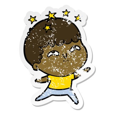 bir çizgi film hayran çocuğun sıkıntılı etiket