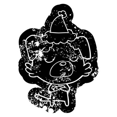 Noel Baba şapkası giyen bir köpek çizgi film sıkıntılı simgesi