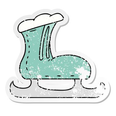 sıkıntılı etiket karikatür bir buz pateni çizme-in doodle