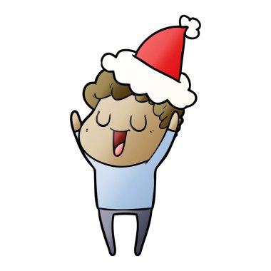 elle çizilmiş degrade çizgi film Noel Baba şapkası giyen bir adam gülüyor