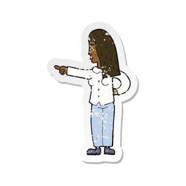 işaret eden bir çizgi film kadının Retro sıkıntılı etiket