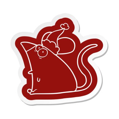 Noel Baba şapkası giyen korkmuş bir fare ilginç çizgi film etiketi