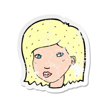 bir çizgi film kadın yüzü Retro sıkıntılı etiket