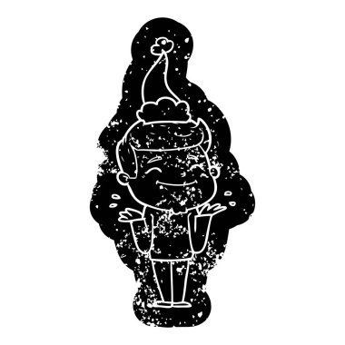 santa s giyen shrugging bir adamın mutlu karikatür sıkıntılı simgesi