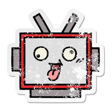 sevimli çizgi robot baş sıkıntılı etiket