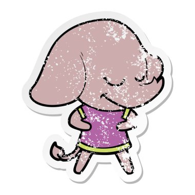 sıkıntılı etiket fil gülümseyen bir karikatür