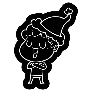 Noel Baba şapkası giyen bir adam ilginç çizgi film simgesi gülüyor