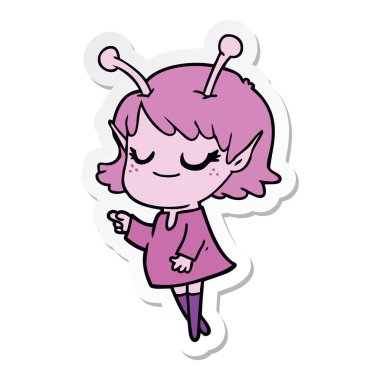 gülümseyen bir uzaylı kız çizgi film etiketi