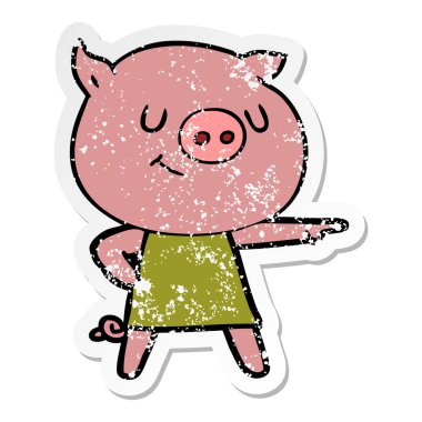 mutlu karikatür domuz bir sıkıntılı etiket