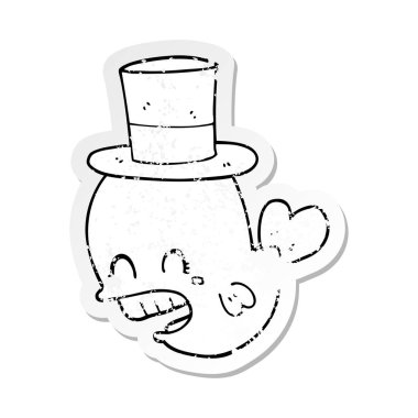 şapka giyen bir karikatür balinanın sıkıntılı etiket