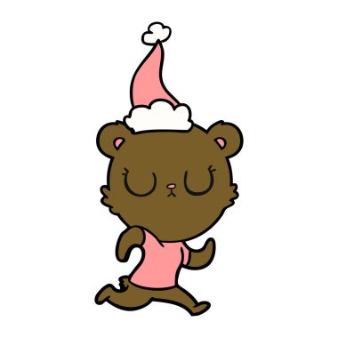 barışçıl çizgi çizme giyen Noel Baba şapkası çalıştıran bir ayının