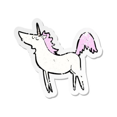 bir çizgi film tek boynuzlu at Retro sıkıntılı etiket