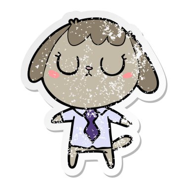 office gömlek giymiş bir sevimli çizgi köpek sıkıntılı etiket