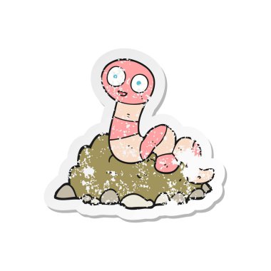 bir çizgi film solucan Retro sıkıntılı etiket