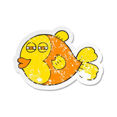 Retro sıkıntılı etiket bir çizgi film balık