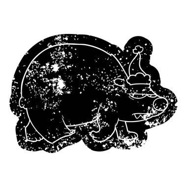 Noel Baba şapkası giyen kızgın bir kutup ayısı ilginç karikatür sıkıntılı simgesi