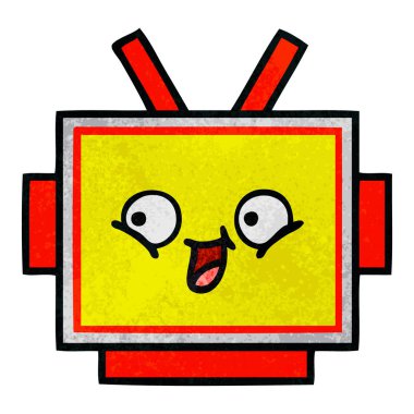 Retro grunge doku karikatür bir robot baş