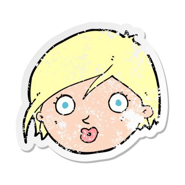 bir karikatür Retro sıkıntılı etiket kadın yüzü şaşırttı