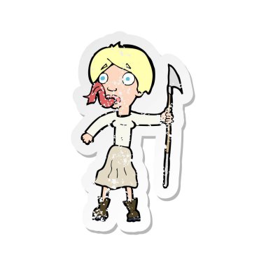 bir çizgi film kadının dilini mızrakla Retro sıkıntılı etiket