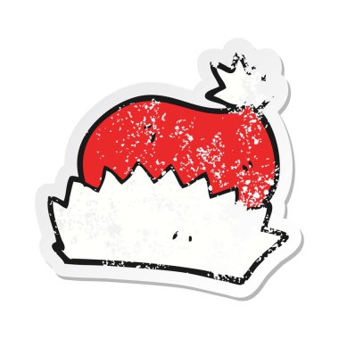 Retro sıkıntılı etiket bir karikatür Noel şapka