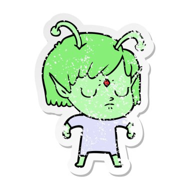 bir çizgi film uzaylı kızın sıkıntılı etiket