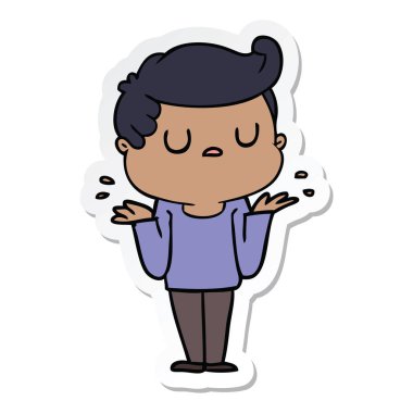 bir çizgi film uzak adamın omuzlarında shrugging etiket