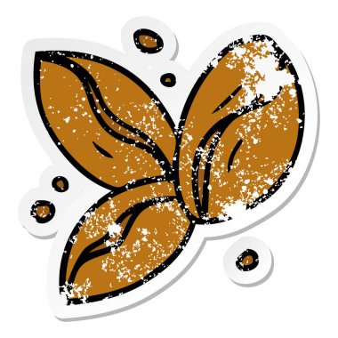 elle çizilmiş etiket karikatür doodle üç kahve çekirdekleri, sıkıntılı