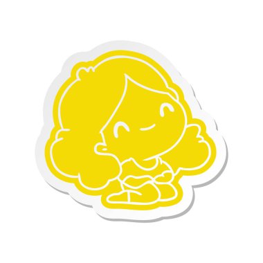 bir şirin kawaii kız çizgi film etiketi