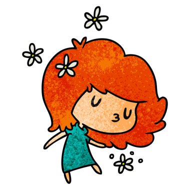 bir şirin kawaii kızın dokulu çizgi film