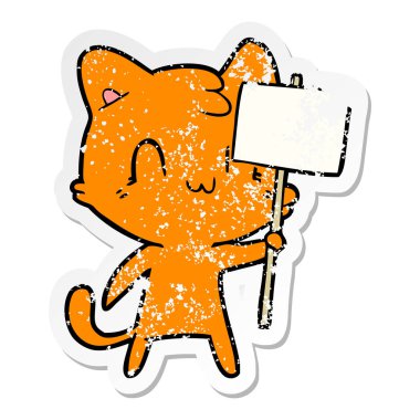 bir karikatür mutlu kedi boş işareti ile sıkıntılı etiket