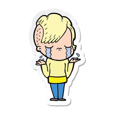 etiket bir karikatür ağlayan kız