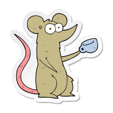 etiket bir çizgi film fare ile kahve fincanı