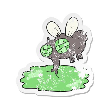 bir çizgi film iğrenç Retro sıkıntılı etiket sinek