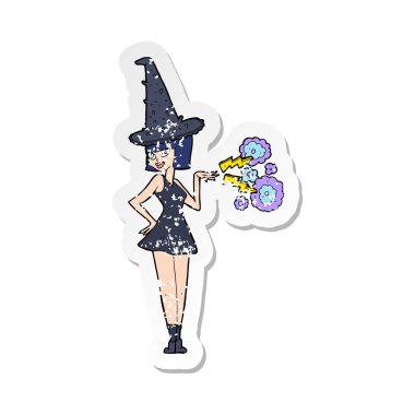 bir karikatür Retro sıkıntılı etiket halloween cadı