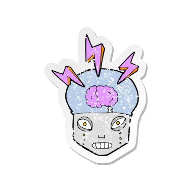 Retro sıkıntılı etiket bir karikatür akıllı robot