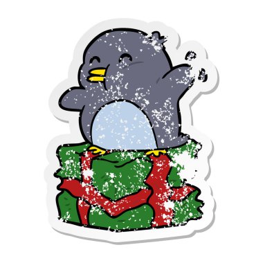 hediye olarak bir karikatür penguen sıkıntılı etiket