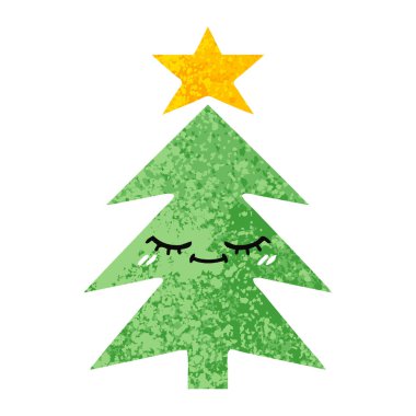 Retro illüstrasyon tarzı çizgi film Noel ağacı