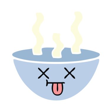 bir kase sıcak çorba düz renk retro karikatür