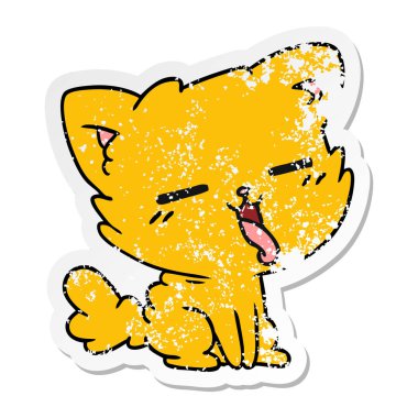 serbest el çekilmiş sıkıntılı etiket karikatür şirin kawaii kedi