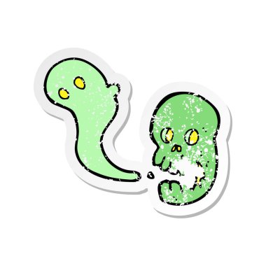 bir çizgi film ürkütücü kafatası Retro sıkıntılı etiket