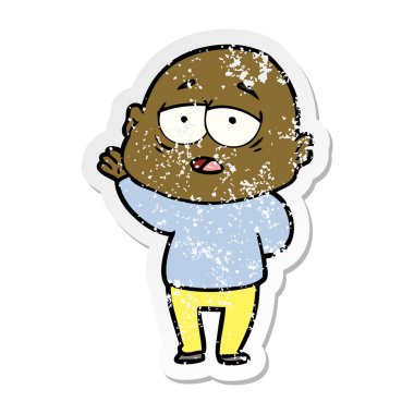 sıkıntılı etiket bir karikatür kel adam yorgun