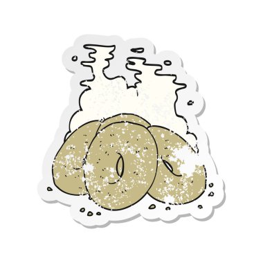 bir çizgi film simit Retro sıkıntılı etiket