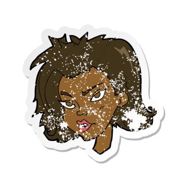 bir çizgi film kadın yüzü Retro sıkıntılı etiket