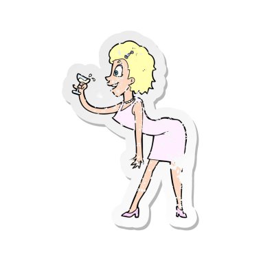 bir çizgi film kadının içkiyle Retro sıkıntılı etiket