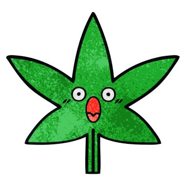 Retro grunge doku karikatür marihuana yaprağı