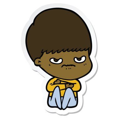 etiket oturan bir karikatür kızgın çocuk