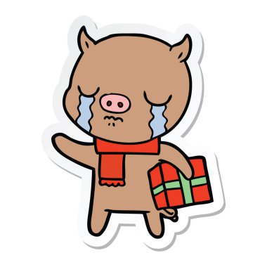 etiket üzerinde Noel hediyesi ağlıyor çizgi film domuz