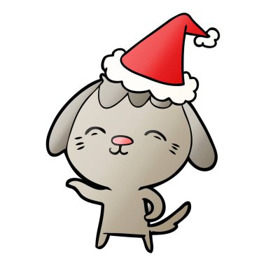 Noel Baba şapkası giyen bir köpek mutlu degrade çizgi film