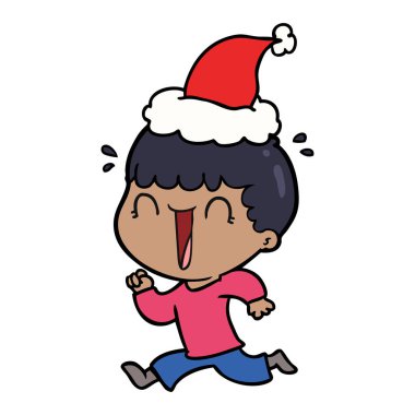 Noel Baba şapkası giyen bir adamın gülen çizgi çizme