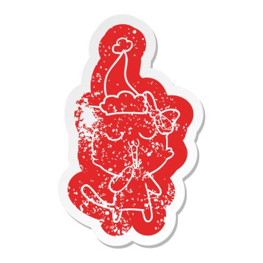 Noel Baba şapkası giyen bir kedinin ilginç karikatür sıkıntılı etiket